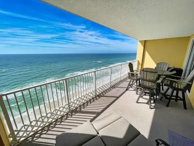 a balcony with a view of the ocean at Tropic Winds 1406 in Panama City Beach