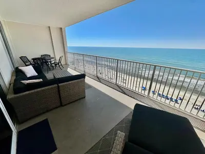 a balcony with a view of the beach at Ocean Reef 1107 in Panama City Beach
