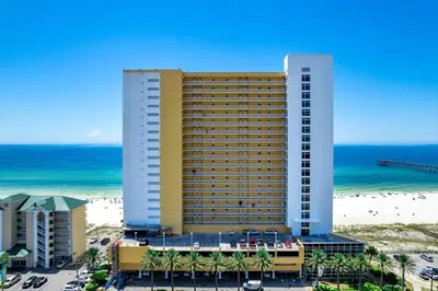 a view of a hotel and the beach at 707 Sterling Reef in Panama City Beach