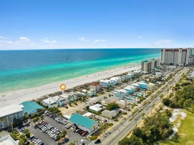 an aerial view of a beach and the ocean at 9614 Beach Blvd in Panama City Beach