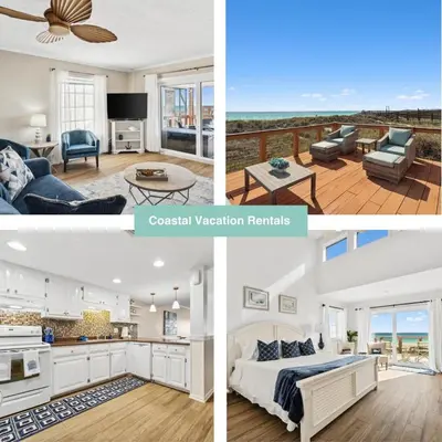 a collage of three pictures of a coastal vacation rentals at 9614 Beach Blvd in Panama City Beach