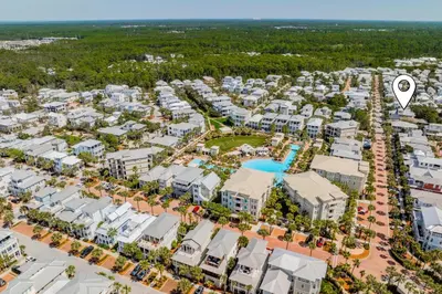 an aerial view of an apartment complex with a pool at Pool's Paradise in Rosemary Beach