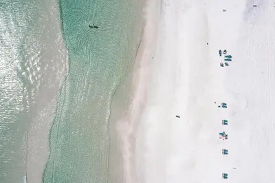 an overhead view of a beach with umbrellas at B402 Sunset Beach Villa in Inlet Beach