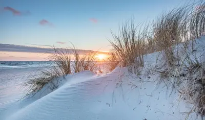 a path through the sand on a beach with the sunset at Pura Vida in Watersound Beach