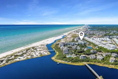 an aerial view of a beach with a marker at Crossings at WaterSound B105 in Watersound Beach