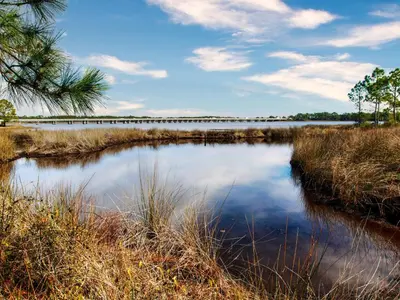 a large body of water in a field at Seashell Cottage in Panama City Beach