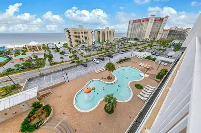 an aerial view of a resort with a swimming pool at Laketown Wharf 801 by Emerald Coast Retreats in Panama City Beach
