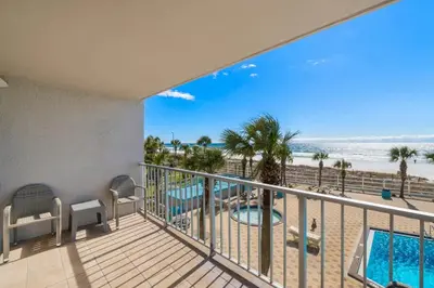 a balcony with a view of the beach at The Summit 321 in Panama City Beach