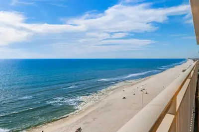 a view of the beach from the balcony of a condo at Splash 804E in Panama City Beach
