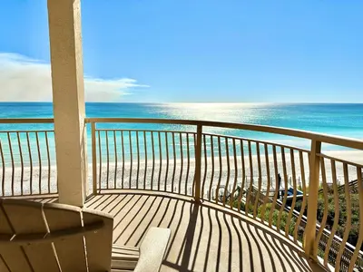 a balcony with a view of the beach at HP 36W Condo by 30A Escapes in Rosemary Beach