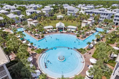 an aerial view of a pool at a resort at Poolside Paradise by 30A Escapes in Rosemary Beach