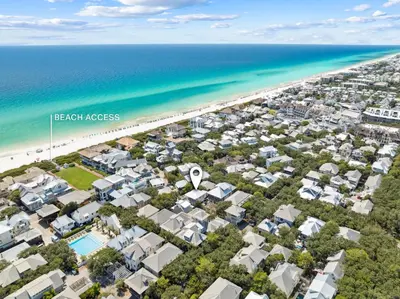 an aerial view of the beach and the ocean at Tuscan Blue by 30A Escapes in Rosemary Beach