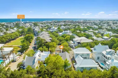 an aerial view of a residential neighborhood with houses at Somerset Cottage by 30A Escapes in Rosemary Beach