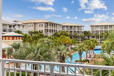 a view of the resort from the balcony at Aqua Waters by 30A Escapes in Rosemary Beach