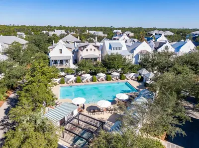 an aerial view of a pool at a resort at Rosemary Thyme by 30A Escapes in Rosemary Beach