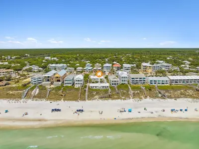 an aerial view of the resort from the beach at Dolphin Watch 4 by 30A Escapes in Seacrest