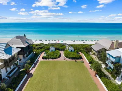 an aerial view of a resort with the beach at Ocean`s Six by 30A Escapes in Rosemary Beach