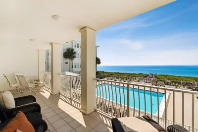 a balcony with a view of the ocean at Sunset Beach 202B by 30A Escapes in Rosemary Beach