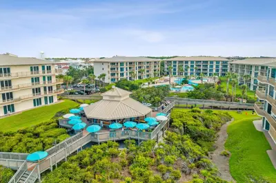 an aerial view of a resort with a gazebo and buildings at HP 15W Salt and Light by 30A Escapes in Rosemary Beach