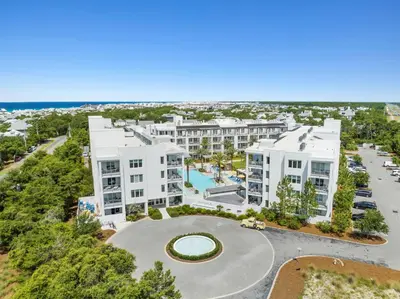 an aerial view of the apartment buildings at the resort at The Pointe Unit 111 by 30A Escapes in Rosemary Beach
