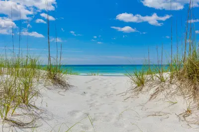 a beach with grass and the ocean in the background at Shores of Panama 1408 - Seaside Getaway in Panama City Beach