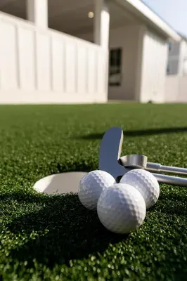 a group of golf clubs and balls on the grass at The Taj Of The Gulf! Luxury Beach Mansion! Sleeps 37, private pool & hot tub, putting golf in Panama City Beach