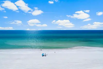a group of people on a beach near the ocean at Palazzo #505 by InJoy Vacations in Panama City Beach