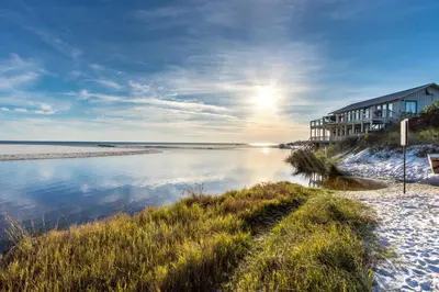 a body of water with a building on the beach at Coastside 2 BR with 2BA Sleeps 6 Bikes and Pool View in Santa Rosa Beach