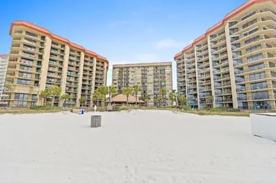 a view of two large buildings on the beach at Summerhouse Beach Resort by Panhandle Getaways in Panama City Beach