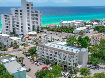 an aerial view of a city and the ocean at Cassine Way 301 – 30A Blue Sky Breeze in Santa Rosa Beach