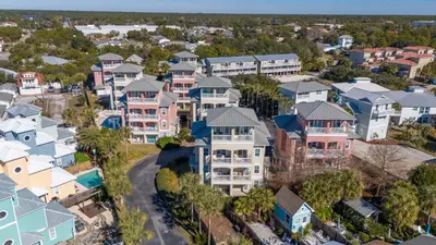 an aerial view of a residential neighborhood with houses at Casa Del Mar in Panama City Beach