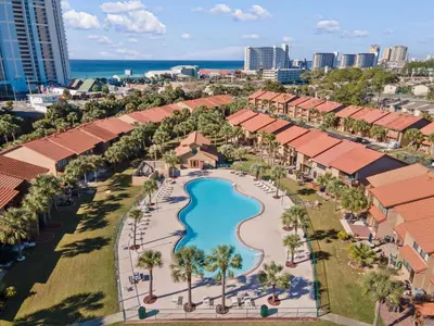 an aerial view of a resort with a swimming pool at 135 Grande Island Blvd in Panama City Beach