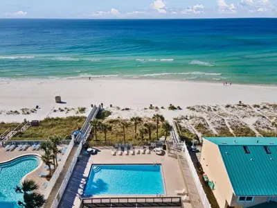 an aerial view of a resort with a beach at 135 Grande Island Blvd in Panama City Beach