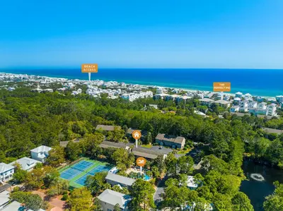 an aerial view of a resort and the ocean at Cassine Gardens by Panhandle Getaways in Santa Rosa Beach