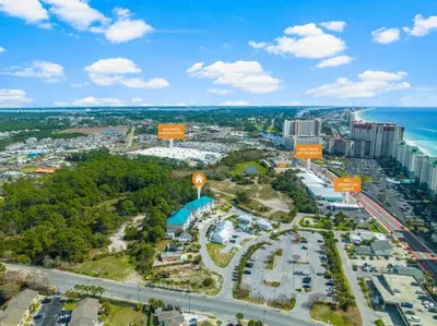 an aerial view of a city with the ocean at Emerald Coast Villa in Panama City Beach