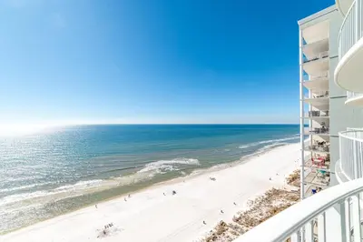 a view of the beach from the balcony of a condo at Twin Palms 1903 'No Bad Days' in Panama City Beach