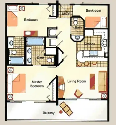 a floor plan of a house at Shores of Panama 1520 'Thirsty Turtle' in Panama City Beach
