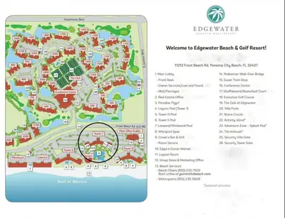 a map of a resort with a phone screenshot at Edgewater 1-0502 'Island Paradise' in Panama City Beach