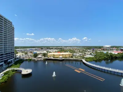 a view of a river with boats in the water at Laketown Wharf 816 'Tasty Waves PCB' in Panama City Beach