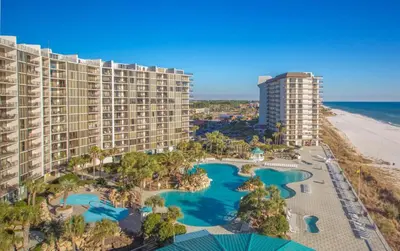 an aerial view of a resort and the beach at Edgewater Villa 1104 'Sandy Feet Retreat' in Panama City Beach