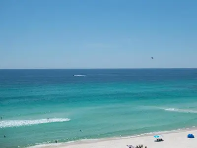 a view of the ocean with people on the beach at Top Of The Gulf 625 'Beach Perfect' in Panama City Beach