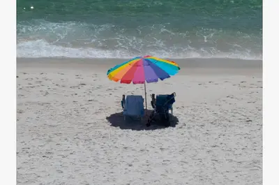 a pair of chairs and an umbrella on the beach at Top Of The Gulf 625 'Beach Perfect' in Panama City Beach
