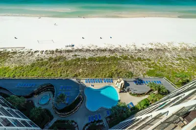 an aerial view of a resort with the beach at Edgewater 2-1107 'Making Memories' in Panama City Beach