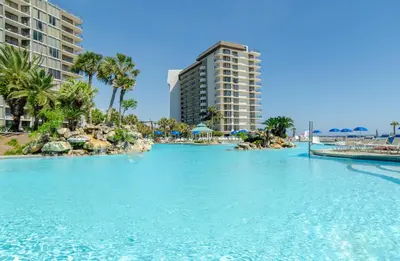 a swimming pool in front of a resort at Edgewater 1-0110 'Best Ocean View' in Panama City Beach