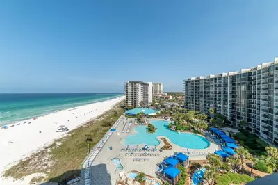 an aerial view of a resort and the beach at Edgewater 3-0814 'Pelican Watch' in Panama City Beach