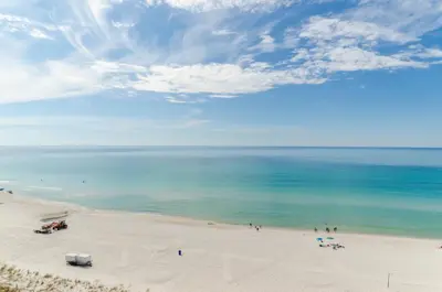 a group of people on a beach with the ocean at Edgewater Villa 0955 'Fountain of Youth' in Panama City Beach