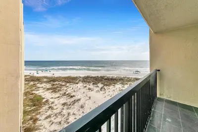 a balcony with a view of the beach at Pinnacle Port B3-408-Emerald Pearl in Panama City Beach