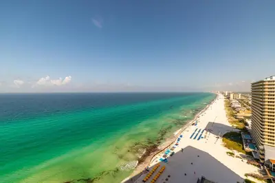 an aerial view of a beach and the ocean at Treasure Island 2004 'Pineapple Paradise' in Panama City Beach