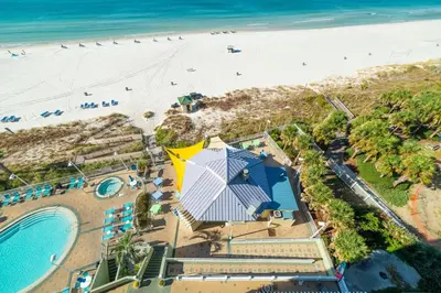 an aerial view of the beach with a resort at Boardwalk 0810 'Endless Summer' in Panama City Beach