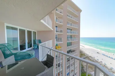 a balcony of a condo with a view of the beach at Dunes of Panama E1703 'After-Dune Delight' in Panama City Beach